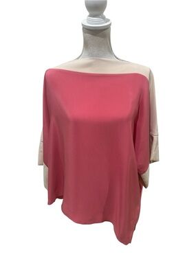 Vintage 1990’s Emmelle 100% silk Two-Tone Pink & Cream Boatneck Blouse one size